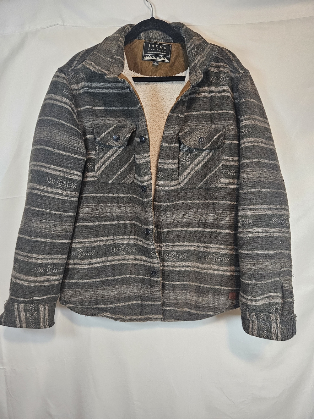 Jachs Gray Striped Sherpa-Lined Heavyweight Utility Jacket